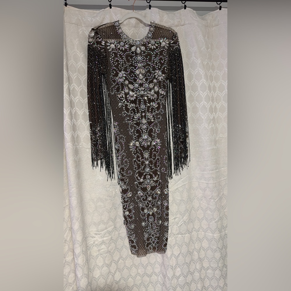 Glamorous Beaded Long Sleeve Dress